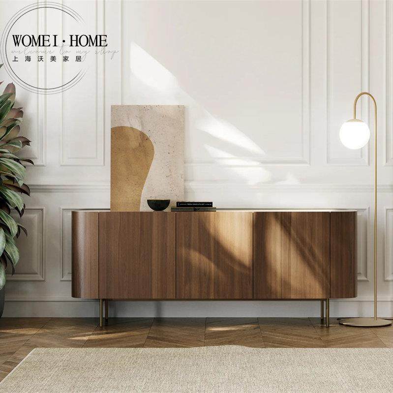 北欧现代简约胡桃木色餐边柜黑橡木色圆弧岩板玄关柜储物柜中古风,住宅家具,餐边柜,淘宝优惠券,粉丝福利购,淘宝优惠卷