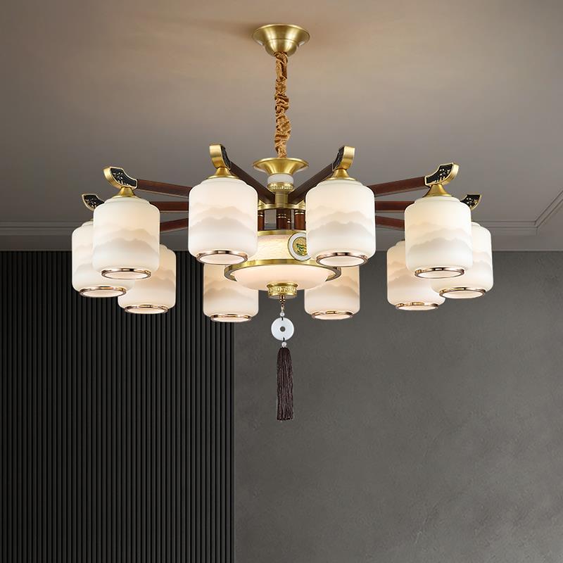 新中式吊灯客厅灯全铜实木2025新款中国风覆式楼别墅大厅饭厅灯具