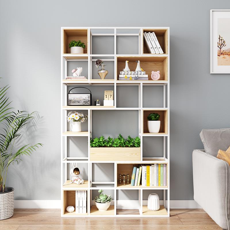 轻奢铁艺隔断墙落地置物架办公室屏风客厅展示多层收纳博古架定制