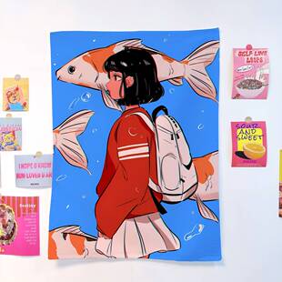 性感美女ins挂布动漫卡通背景布卧室房间布置二次元海报挂布墙布