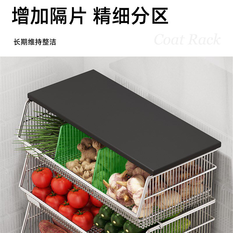 新款厨房不锈钢置物架水果蔬菜收纳篮多功能大容量落地移动小推车
