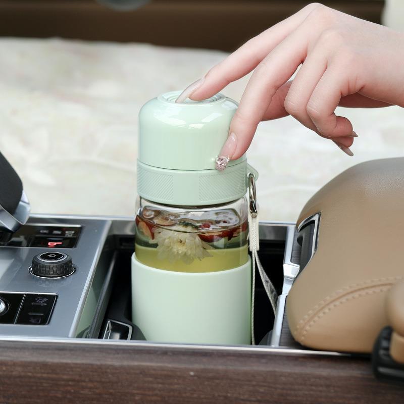 一键开盖泡茶杯女士高颜值花茶杯茶水分离杯子便捷办公室玻璃水杯