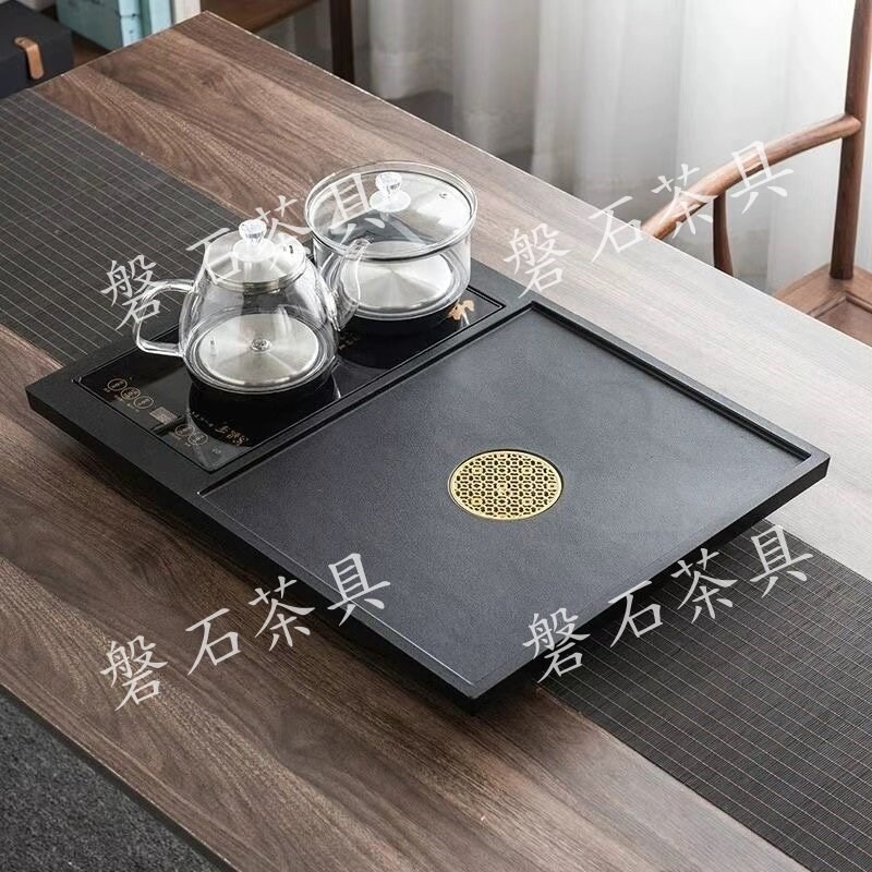 乌金石茶盘带20*37全自动上水烧水壶石茶盘办公室家用下排水套装