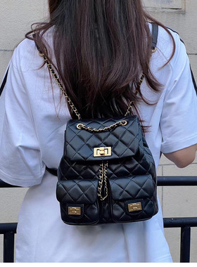 UR高级质感小香风双肩包包女2024新款菱格链条背包百搭休闲时尚书