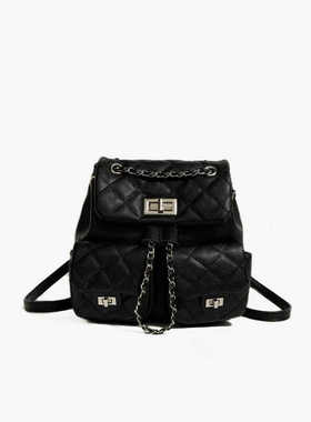 UR包包2024新款小香风菱格背包百搭链条双肩包大容量小众时尚书包