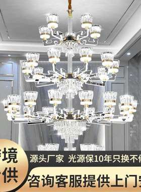 挑空复式楼客厅大吊灯现代轻奢水晶吊灯中空别墅大厅挑高客厅主灯