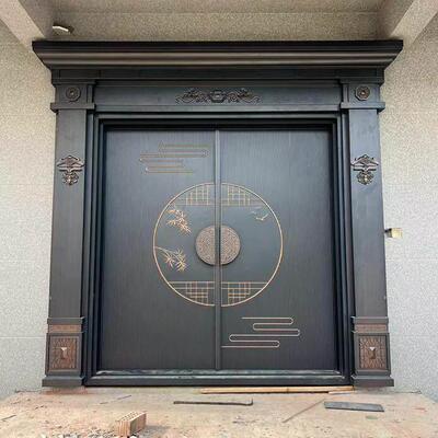 锌合金别墅大门乡村家用自建房彷真铜中式卡门防盗定制入户双门