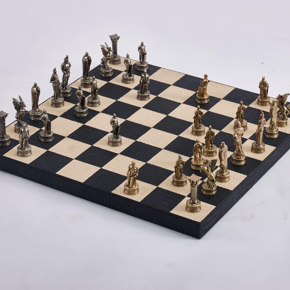 欧式轻奢皮革铜国际象棋摆件棋盘样板间客厅茶几桌面创意软装饰品
