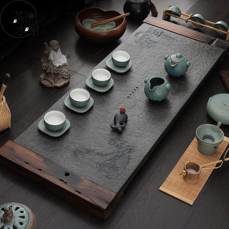 高档天然乌金石茶盘整块复古风茶台家用新中式茶具茶托办公室茶海
