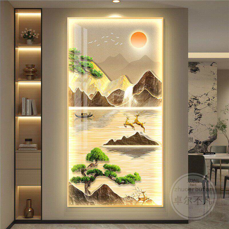背靠金山led灯轻奢玄关装饰画走廊过道壁画挂画简约现代高级感
