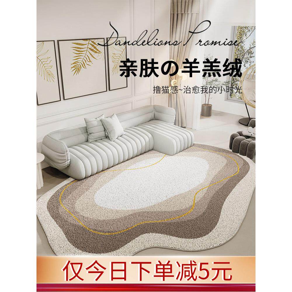 北欧风客厅茶几羊羔绒地毯轻奢高级感家用大面积卧室房间床边地垫