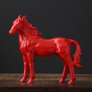 红色陶瓷马饰品十二生肖瓷马财富工艺马成功家吉祥物饰品