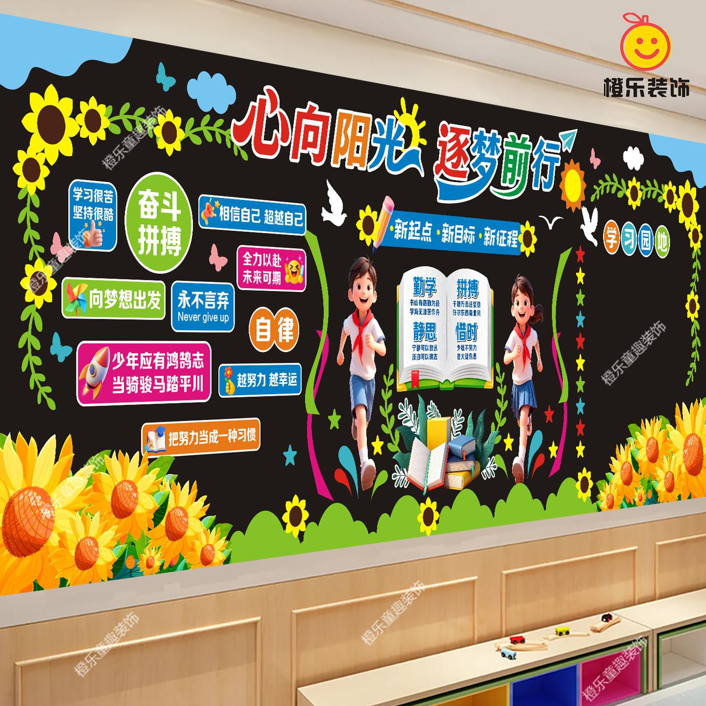 开学黑板报装饰墙贴小学教室班级文化墙走廊布置毛毡边框环创材料