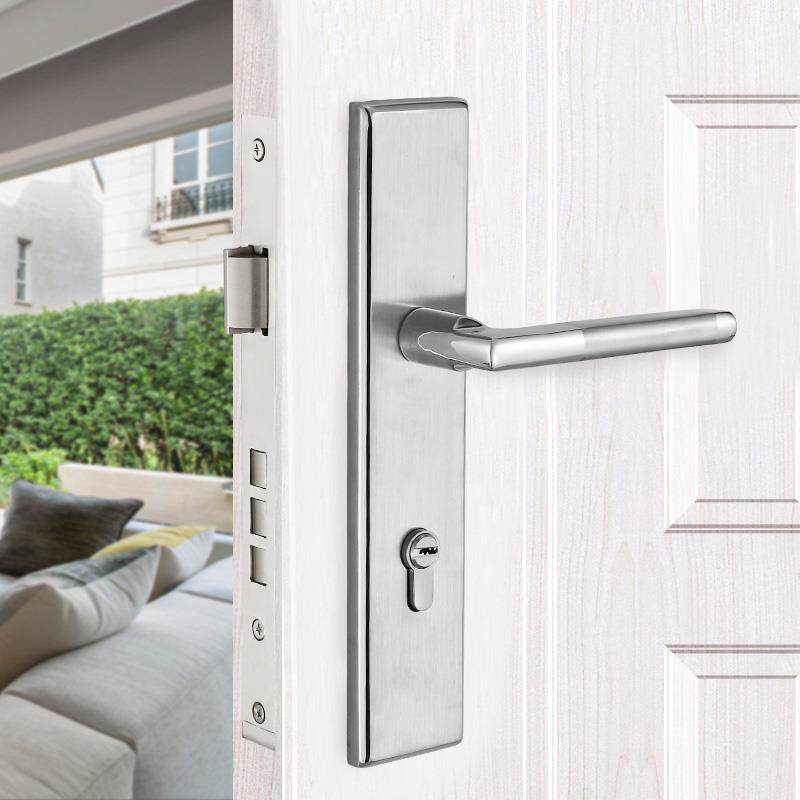 304不锈钢锁屋门锁实木门锁入口门锁把手面板加厚85黑金