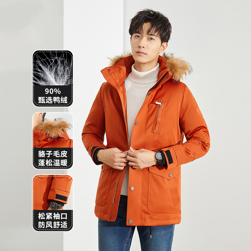 一线剪标剪标男士毛领羽绒服连帽