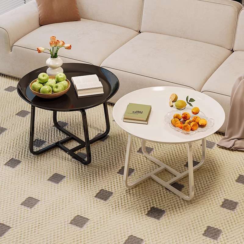 沙发边几客厅家用小户型茶几创意奶油风圆桌移动边桌休闲阳台桌子