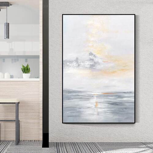 抽象油画纯手绘大幅海上日出现代客厅装饰画北欧玄关走廊过道挂画