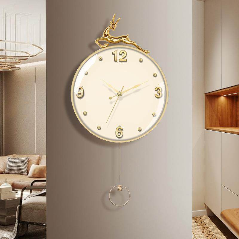 鹿头挂钟现代简约家用静音时钟2023新款客厅钟表挂钟创意石英钟