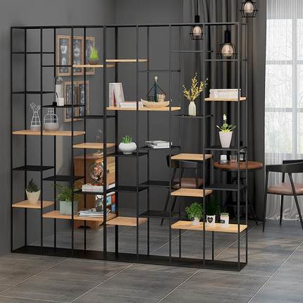 北欧铁艺隔断陈列置物架子loft简约办公室客厅花店屏风玄关架柜子