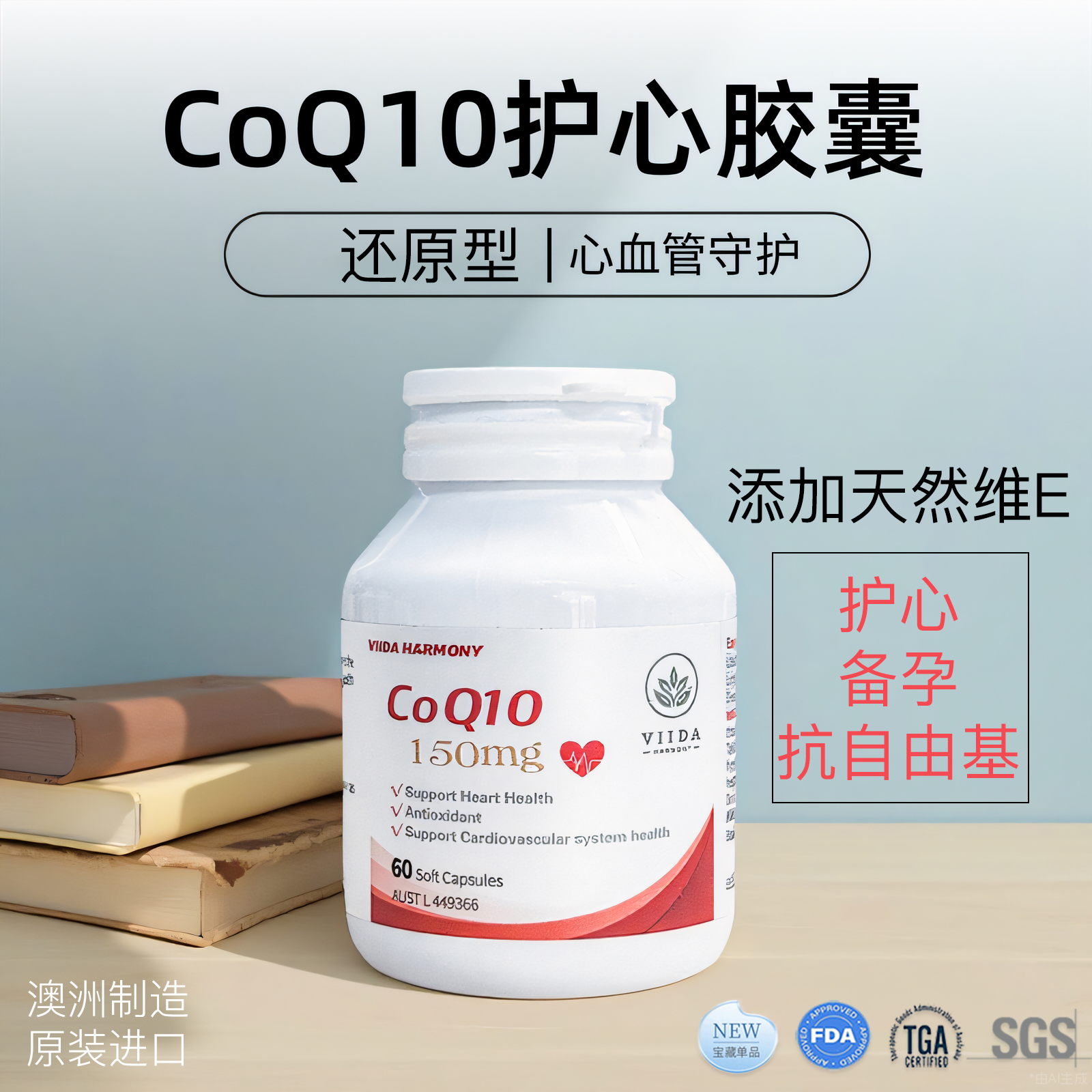 澳洲进口正品辅酶Q10备孕还原型软胶囊心血管官方正品保养保健品