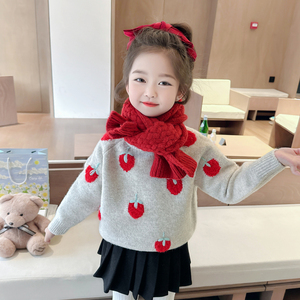 女童加绒毛衣秋冬季2024新款儿童洋气保暖针织衫女宝宝加厚打底衫