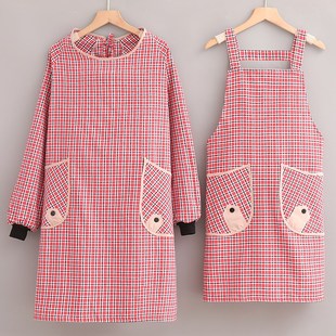 反穿罩衣外套工作服女餐饮 长袖 围裙家用厨房可爱韩版 时尚 新款