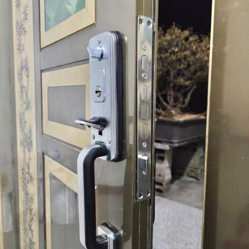 罗普斯金铝合金对开防盗门锁老式大把拉手按压门锁不锈钢大门豪华