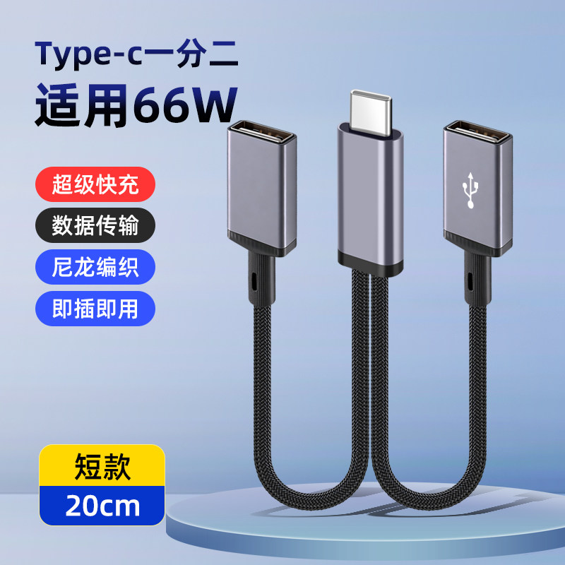 胖头雕USB公转TypeC母口转换器扩展一分二两C插头OTG数据线U盘鼠标键盘转接头tpc手机充电线一拖二车载延长线