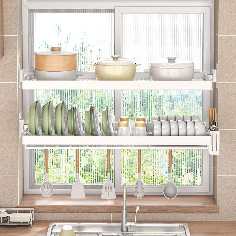 免打孔厨房窗台置物架碗架沥水架放碗碟锅架窗户收纳不锈钢壁挂式