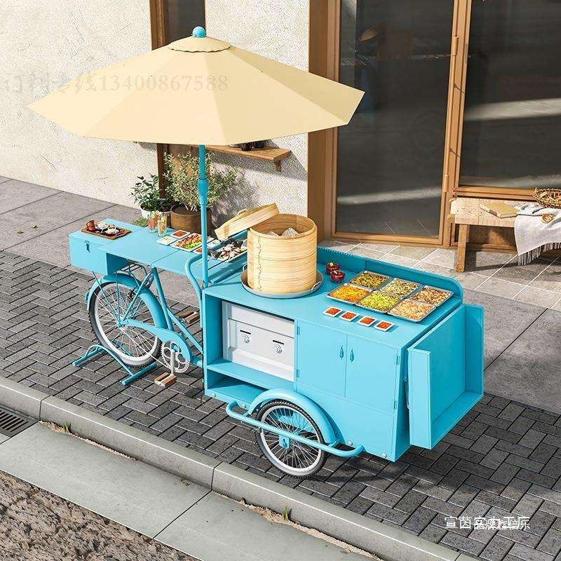 移动网摆摊车折叠手推车餐车红铁艺置物小吃可小推车夜市糯米饭可