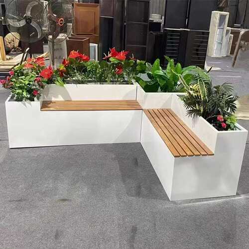 L6Y户外坐凳花箱露台座椅种植箱阳台庭院不锈钢花箱组合花坛花