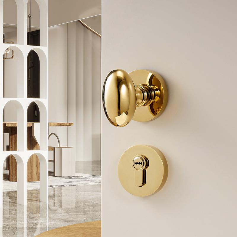 美式金色门锁法式轻奢室内卧室房门锁亮金鸭蛋木门把手含锁分体锁
