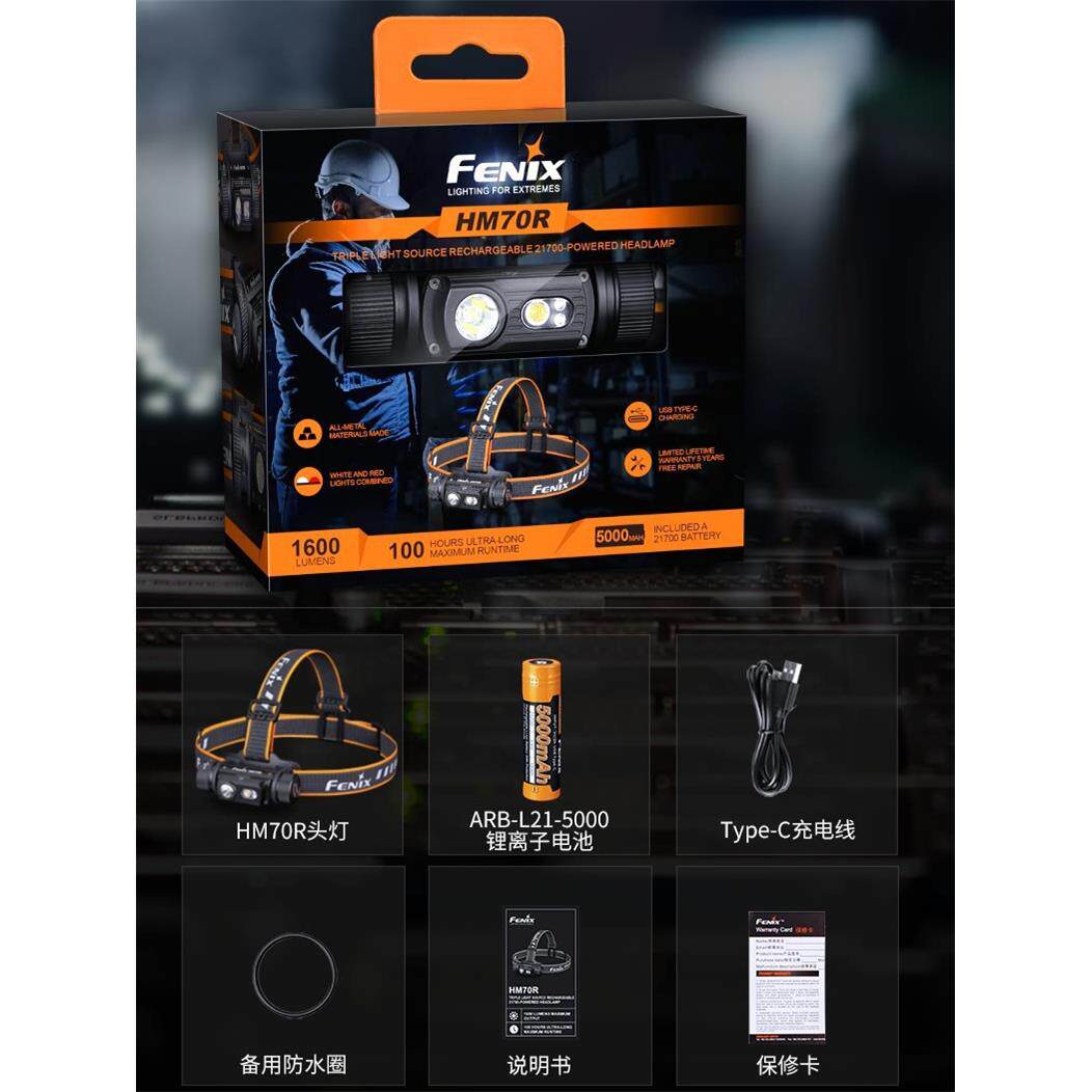 Fenix菲尼克斯HM70R头灯强光充电21700电池长续航头戴工业灯