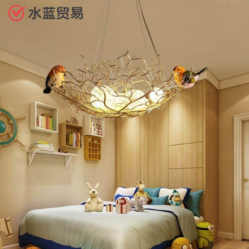 鸟巢灯小鸟吊灯创意个性餐厅灯儿童房鸟窝网红吊灯复古卧室灯