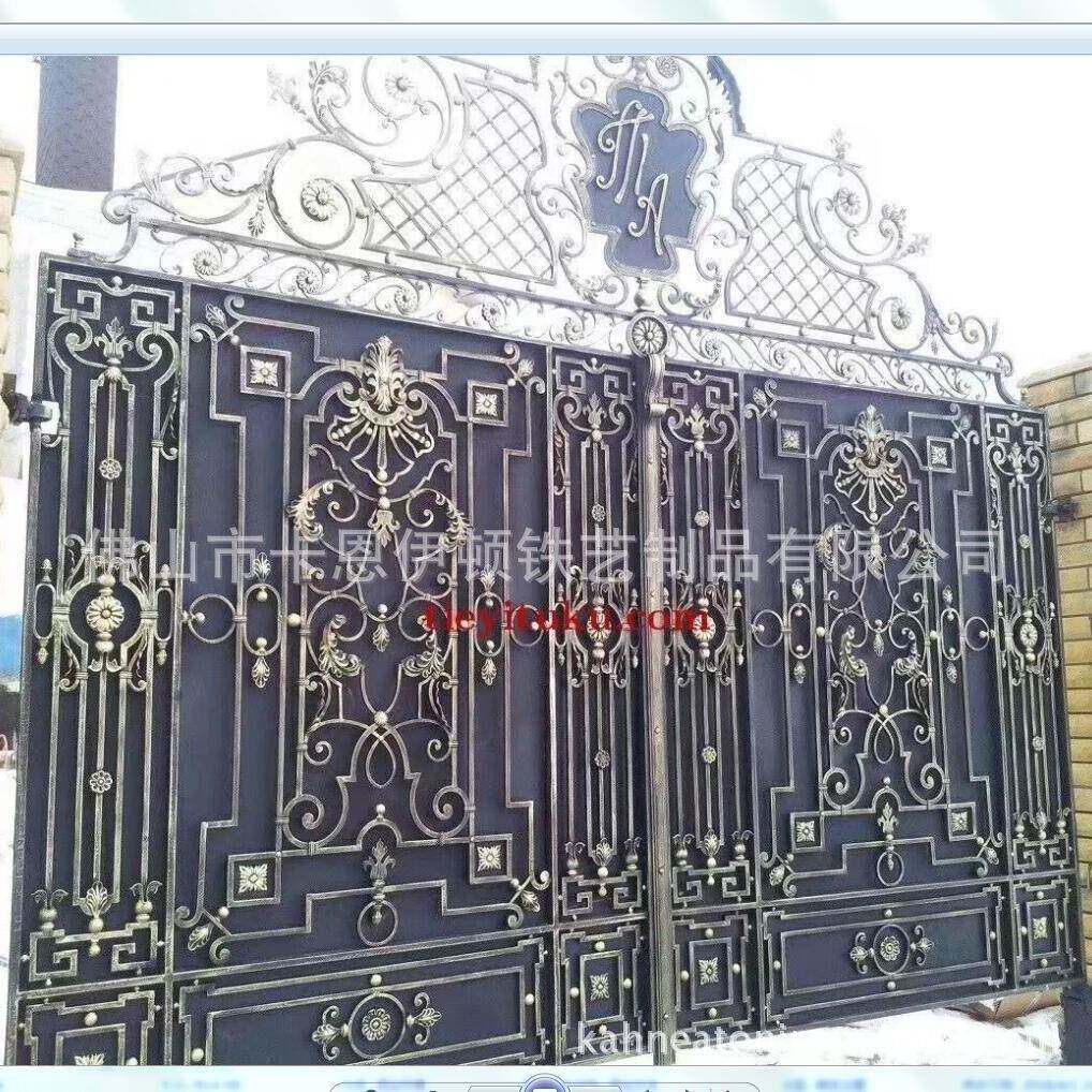 欧式庭院铁艺门双开门不锈钢入户门智能电动平移门折叠门加工出口