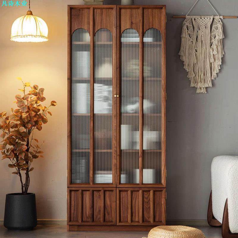 北美黑胡桃实木书柜复古简约现代书架日式书房玻璃展示柜收纳柜,收纳整理,烫衣板及配件,淘宝优惠券,粉丝福利购,淘宝优惠卷