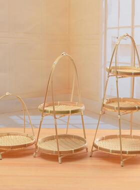 竹编篮子手工竹篮制品点心托盘茶点小提篮双层簸箕竹筐盘子幼儿园