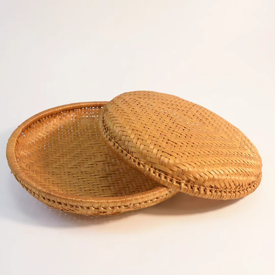 手工竹编制品烟熏圆形簸箕防虫馒头餐厅小吃水果盘干果零食竹篮子
