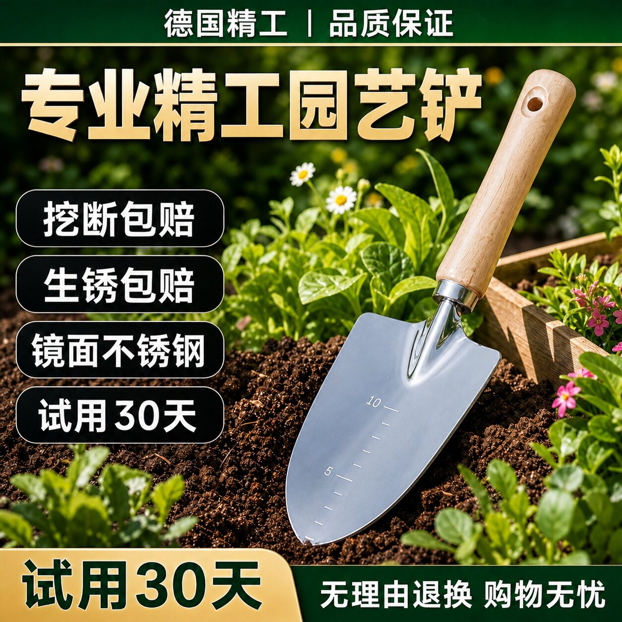 不锈钢园艺工具小铲子家用种花养花户外松土铁锹耙子锄头除草赶海