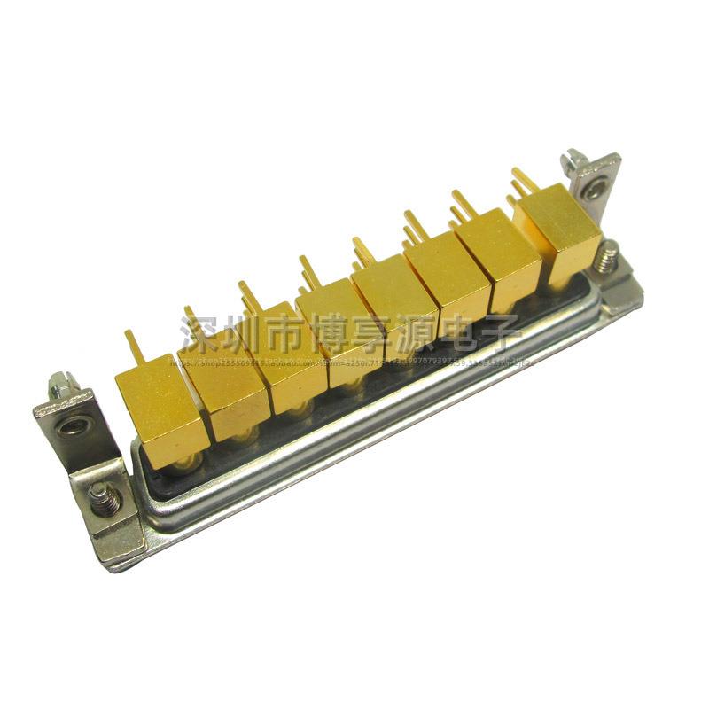 8W8弯脚焊板射频母头混装大电流D-SUB同轴信号8芯90度母座接插件