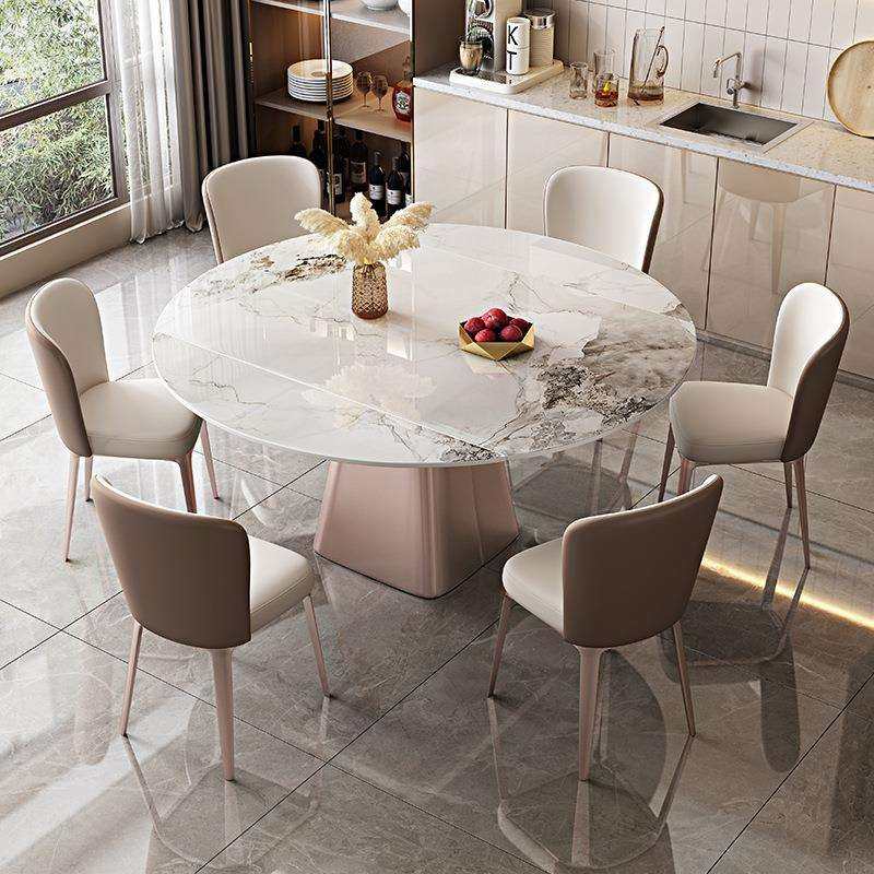 轻奢岩板餐桌椅组合方圆两用餐桌现代简约餐厅家用可旋转折叠餐桌