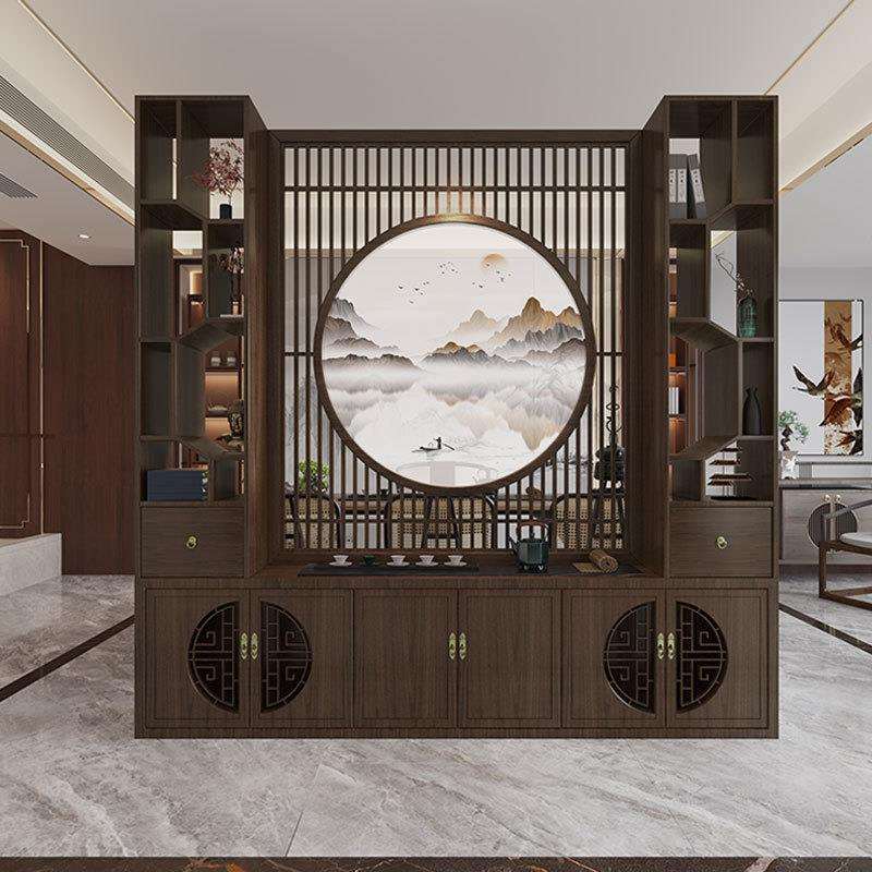 新中式屏风实木隔断墙家用客厅酒柜入户玄关置物架现代简约电视柜