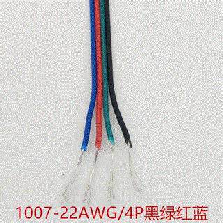 现货1007-22/20AWG镀锡线/黑绿红蓝/4P彩排线端子连接线