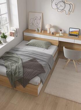简约小户型榻榻米儿童床加书桌组合高箱储物收纳板式单人床可#￥