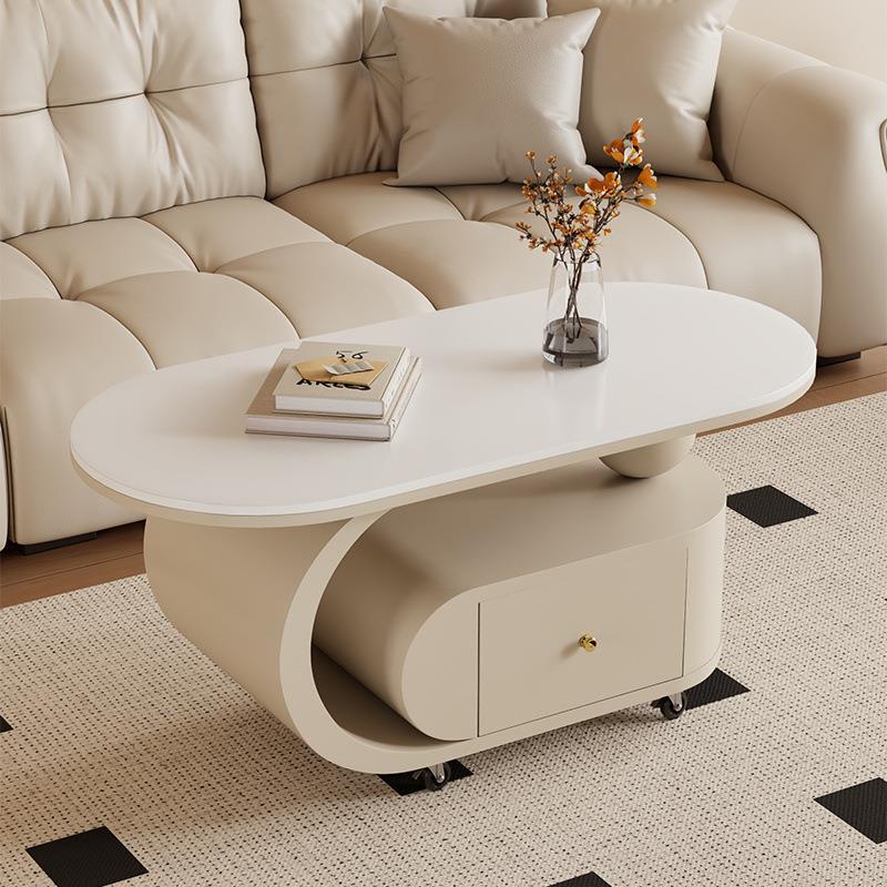 奶油风茶几带抽屉简约轻奢现代小户型茶几台沙发边几桌岩板新款