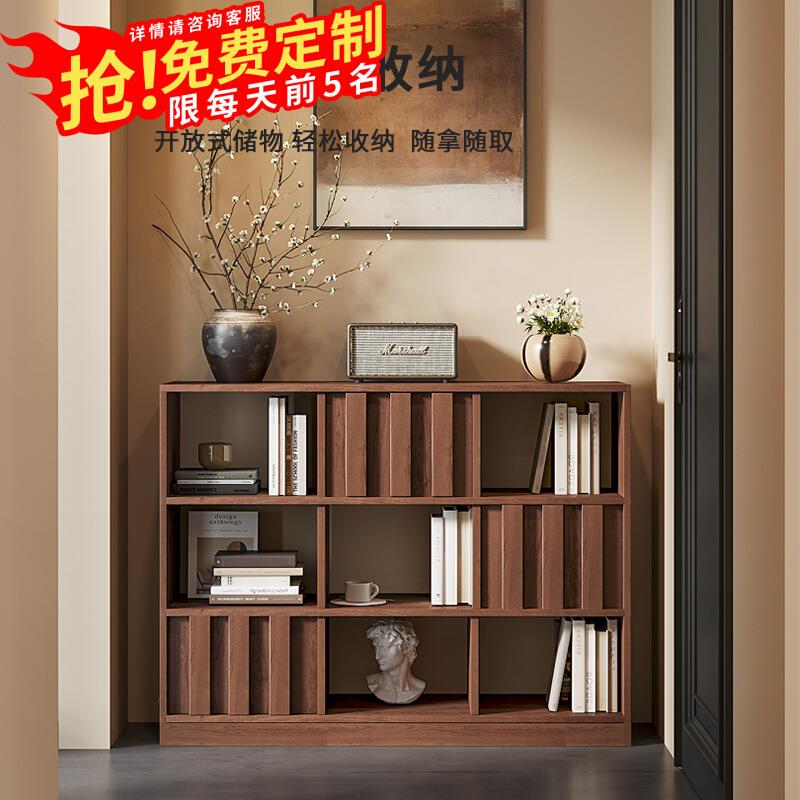 新中式实木书柜客厅展示柜沙发边柜现代简约收纳柜矮柜书橱落地柜