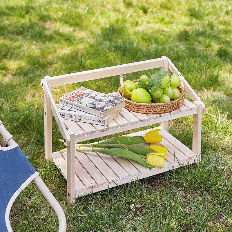木质可折叠收纳架桌面置物架可折叠便携野餐收纳整理多层木架子