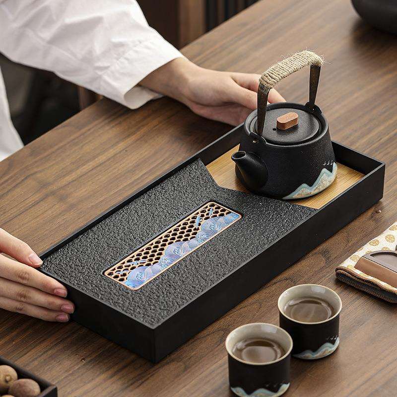 小型茶盘家用茶托盘2024新款客厅高档仿乌金石茶海茶具干泡小茶台