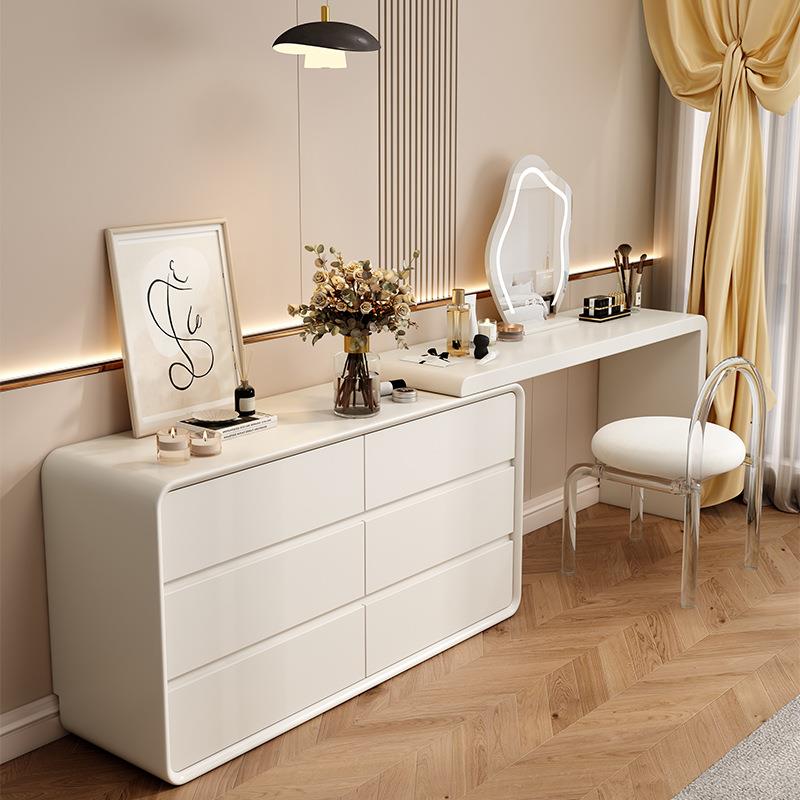 烤漆化妆台奶油风实木卧室梳妆台斗柜大容量可伸缩化妆桌多功能柜