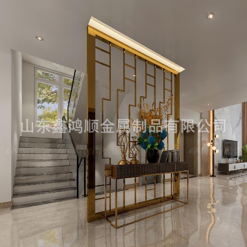 客厅铁艺玄关屏折叠不锈钢屏风制作中式花格酒店拉丝304酒柜